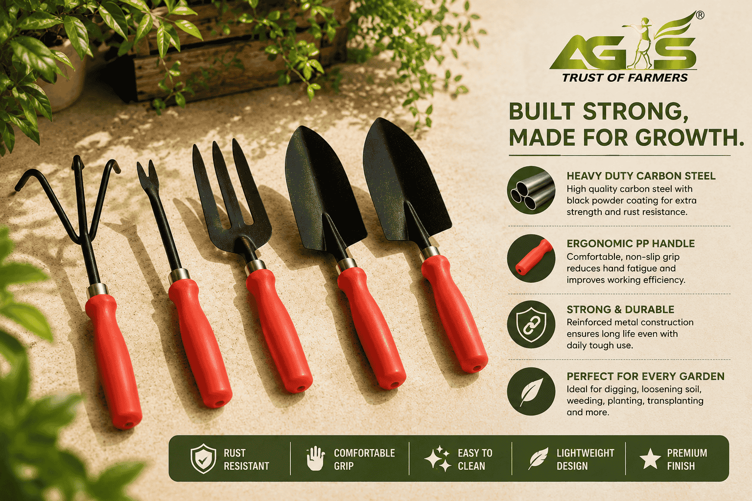 AGS Garden Tools Set - Rust Resistant Powder Coated Finish AGS Garden Tools Set - Rust Resistant Powder Coated Finish